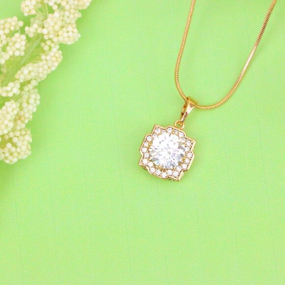 "White Sparkling Round-Cut Pendant in Rose Gold, XPPT1632 - Picture 2 of 13